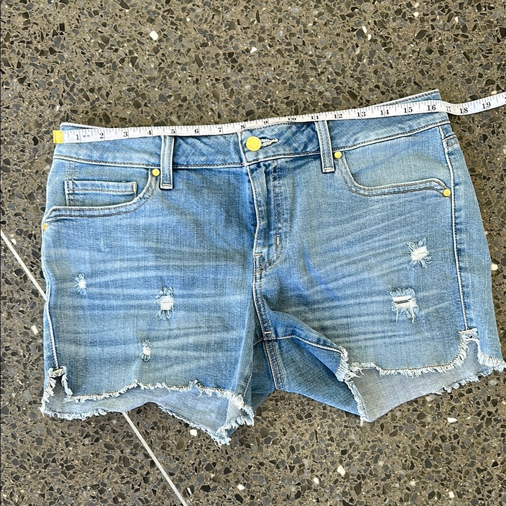 Level 99 Blue Jean Shorts with Frayed Hem and Distressing
